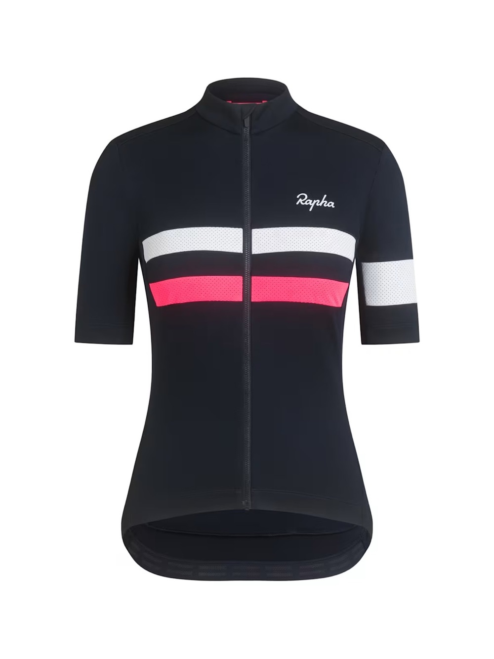NWOT Rapha Bevet Women’s Navy Cycling Jersey with Pink and White Stripes - Picture 3 of 9
